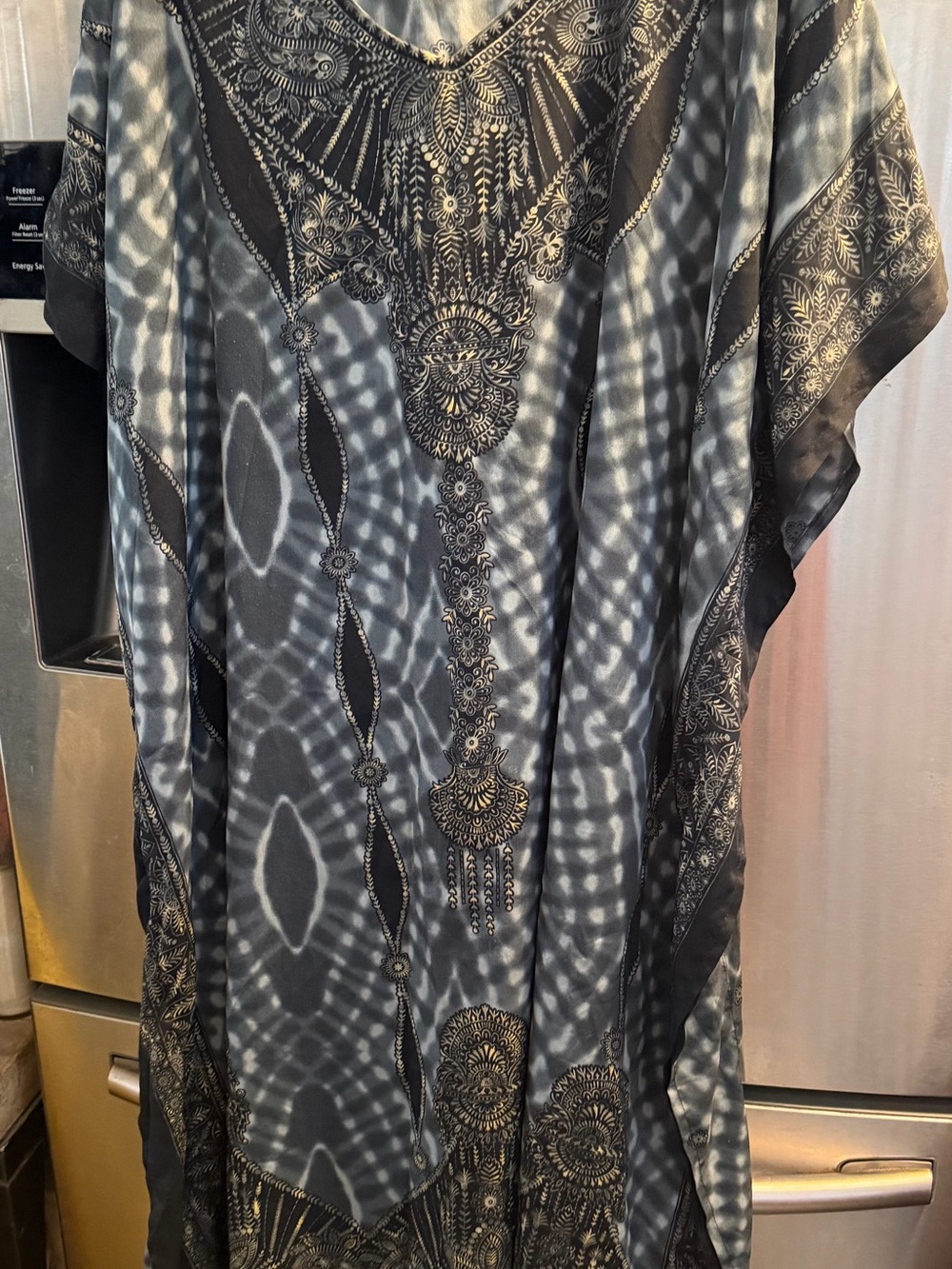 Sante Flowing Black & Gray Maxi Dress with Ornate